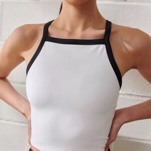 Abercrombie & Fitch White and Black Sports Bra with Square Neckline